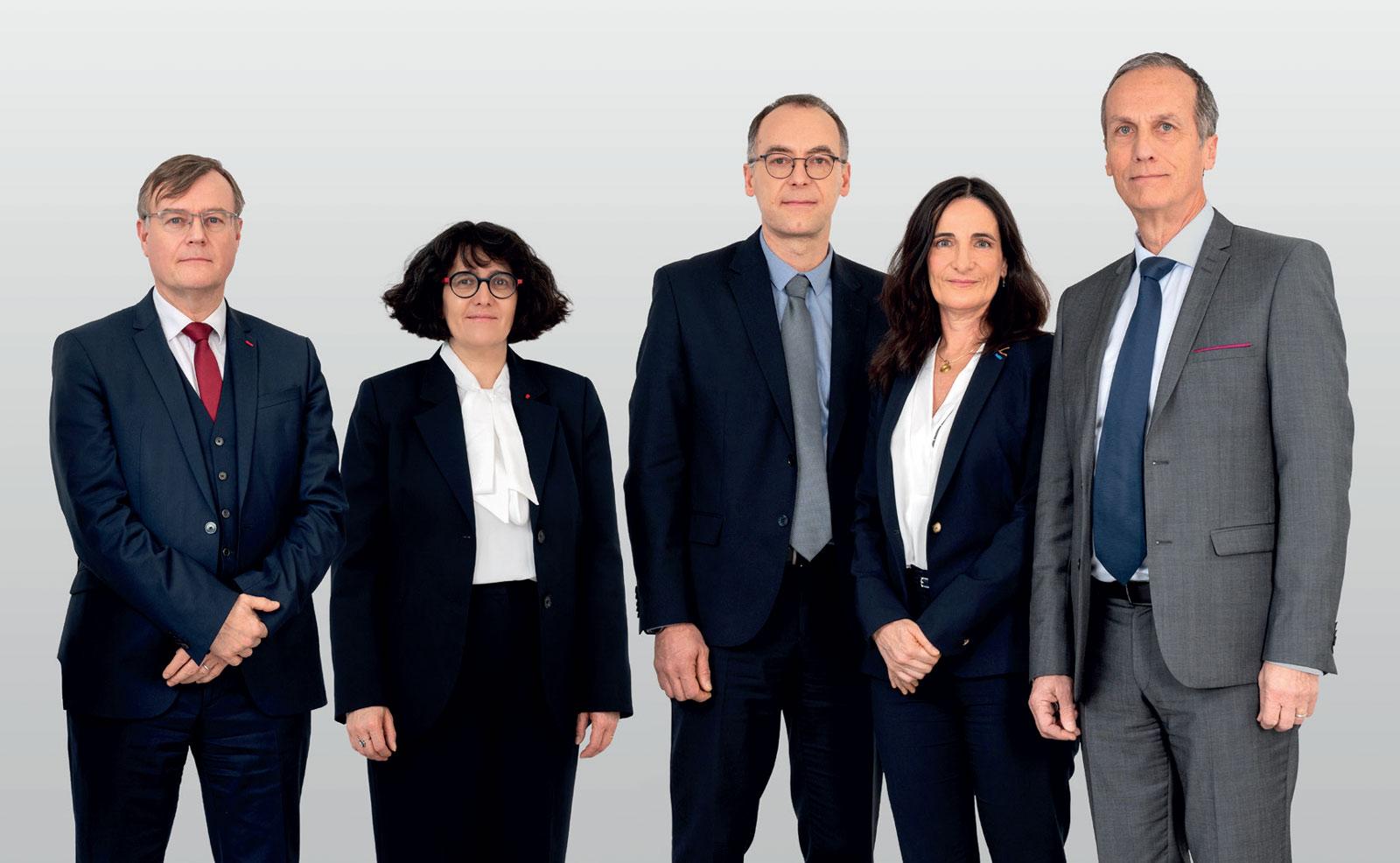 From left to right : Pierre‑Marie ABADIE, Chairman ; Stéphanie GUÉNOT BRESSON, Commissioner ; Olivier DUBOIS, Commissioner ; Géraldine PINA, Commissioner ; Jean‑Luc LACHAUME, Commissioner
