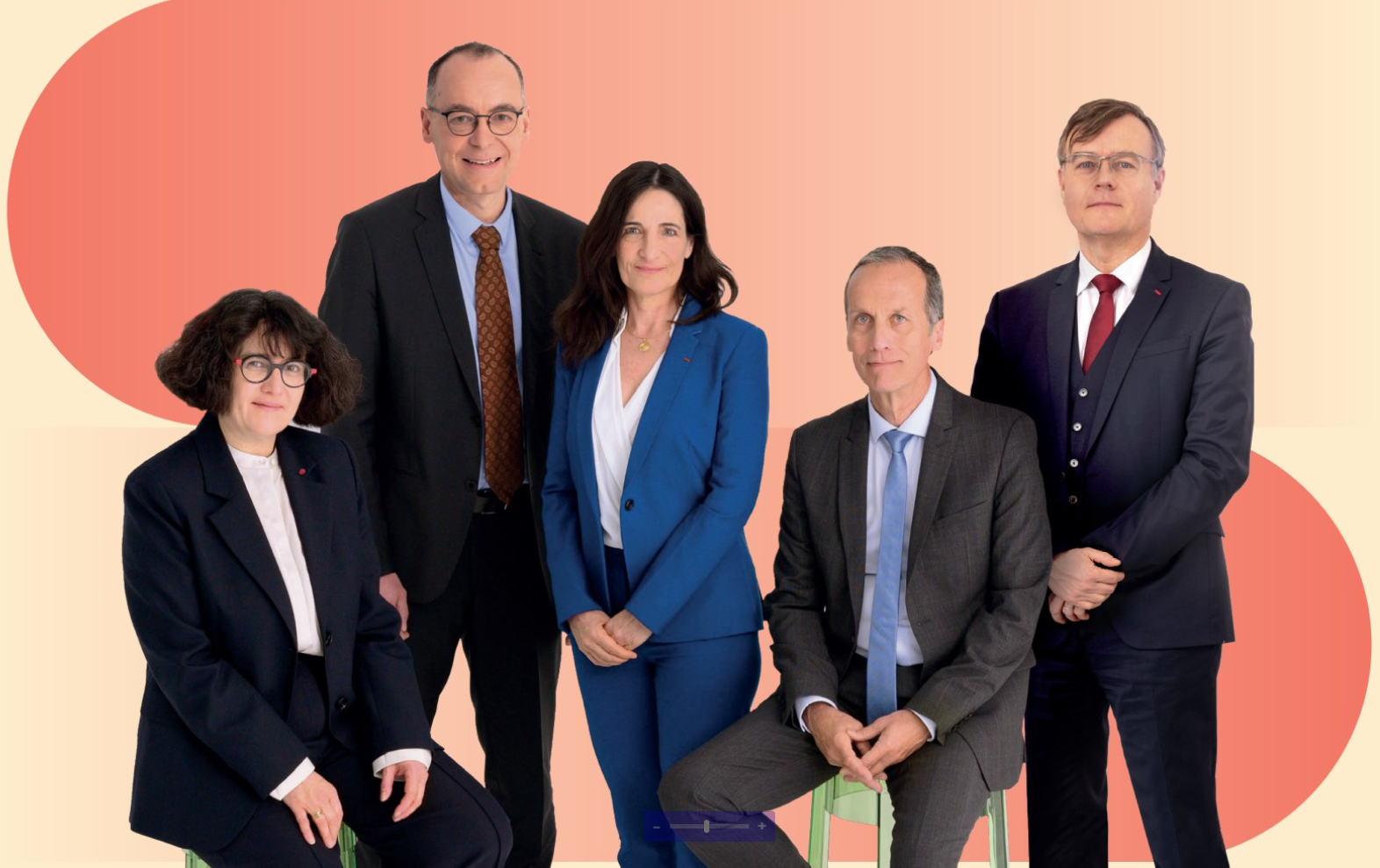 From left to right: Stéphanie GUÉNOT BRESSON, Commissioner; Olivier DUBOIS, Commissioner; Géraldine PINA, Commissioner; Jean‑Luc LACHAUME, Commissioner; Pierre‑Marie ABADIE, Chairman.